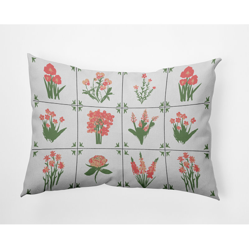 Outdoor Reversible Throw Pillow, Salmon/Light Pink/Green Floral