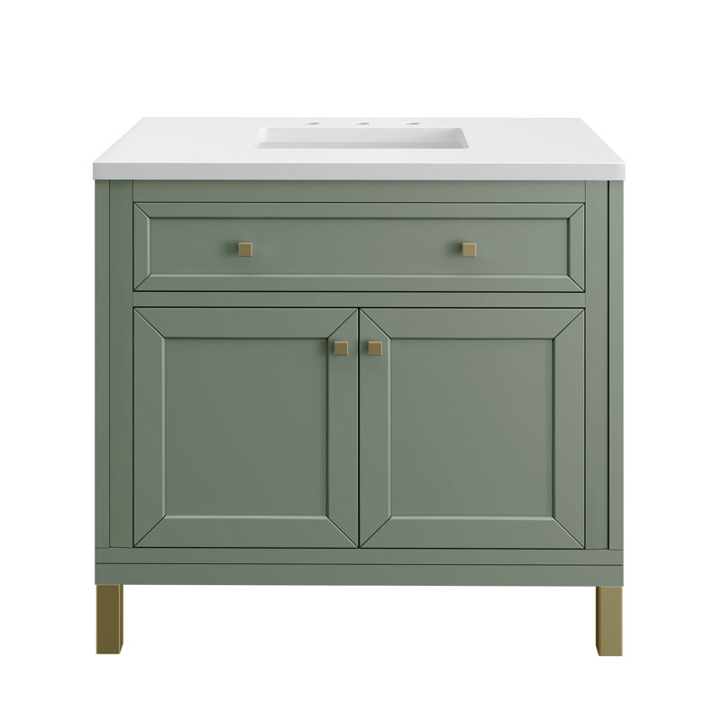 Chicago 36' W Single Vanity, Smokey Celadon, White Zeus Quartz, Single-Hole