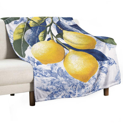 Jeté en flanelle de luxe citrons qui mûrissent sur une branche, couverture douce et chaude pour le canapé-lit du salon