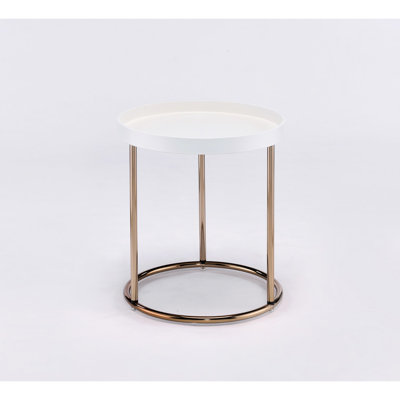 21.51" Side Table With Copper Legs And White Lipped Edge Drawer Wood Top Acrylic Accents