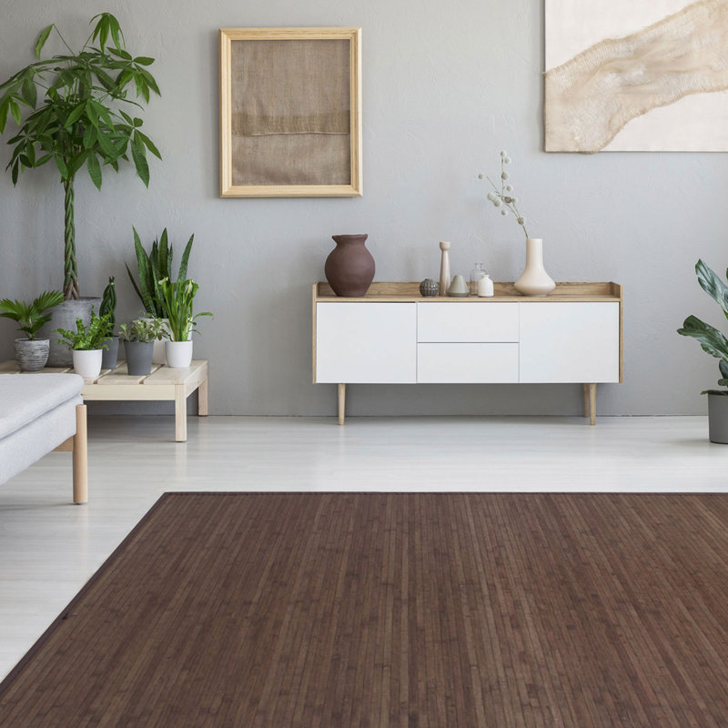 Saraghna Solid Colour Bamboo Slat / Seagrass Hand Woven Area Rug, Rectangle 120 x 180 cm