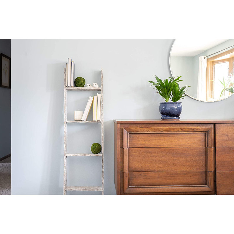 Étagère en bois rustique à 4 marches, H 49 po x l 14 po x P 4 po, Blanchir