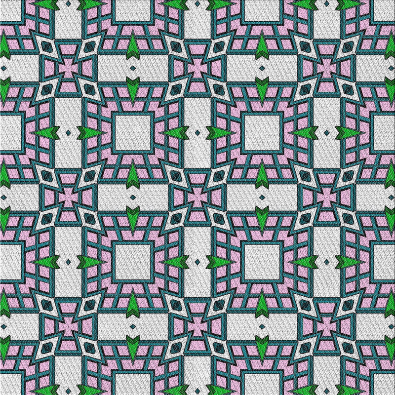 Tapis vert/rose à motifs, Carré 5 pi