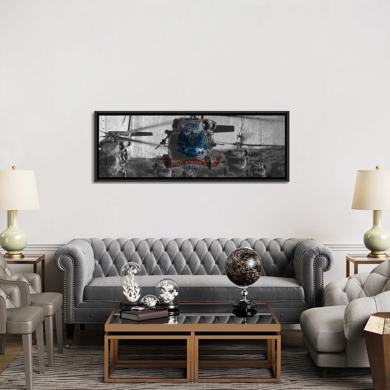 « flags armée blackhawk-hélicoptère », impression sur toile tendue, H 12 po x l 36 po x P 1,5 po, Cadre noir