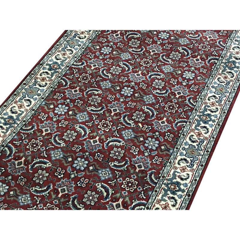 Chemin de table rouge et gris noué à la main de haute qualité