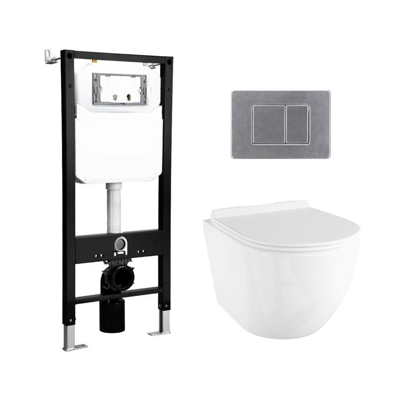 Naples 0.8/1.6 GPF Round Wall Hung Toilet and In-wall Mounting Frame With Gravity Flush and Soft Close Seat