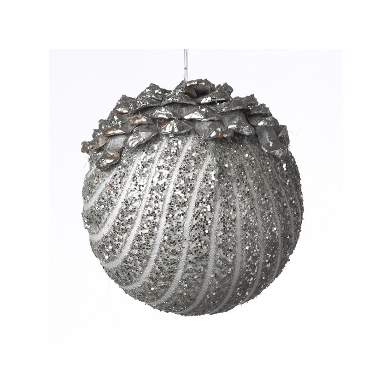 Ornement boule paillettes, H 5 po x l 5 po x P 5 po, Argent