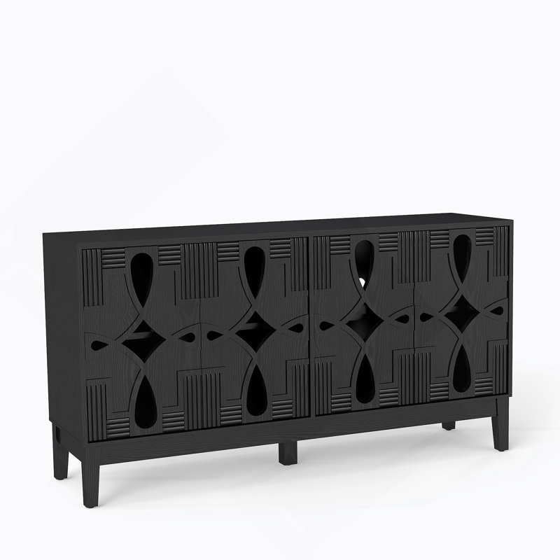 Buffet 60,5 "Mid Century Modern Buffet avec rangement, meuble télé, armoire de rangement avec 4 portes et tablettes réglables pour la cuisine, le salon, le vestibule, noir