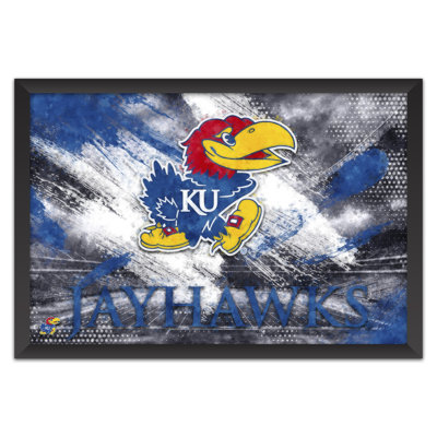 Sporticulture NCAA Kansas Jayhawks - Affiche encadrée avec logo de l'équipe, 68,5 x 99 cm (27 x 39 pouces), style pinceau. Décoration murale idéale pour les amateurs de football américain.
