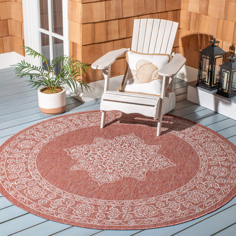 Arneshia Oriental Rust Indoor/Outdoor Area Rug, Round 5'3"