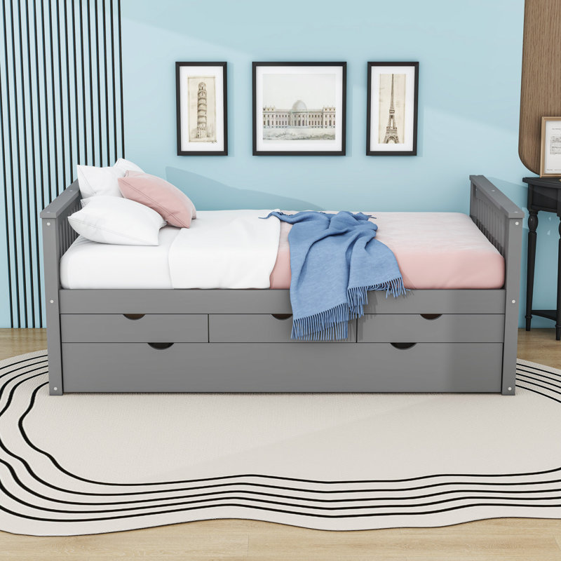 Twin Daybed with Drawers and Twin Trundle, Gray