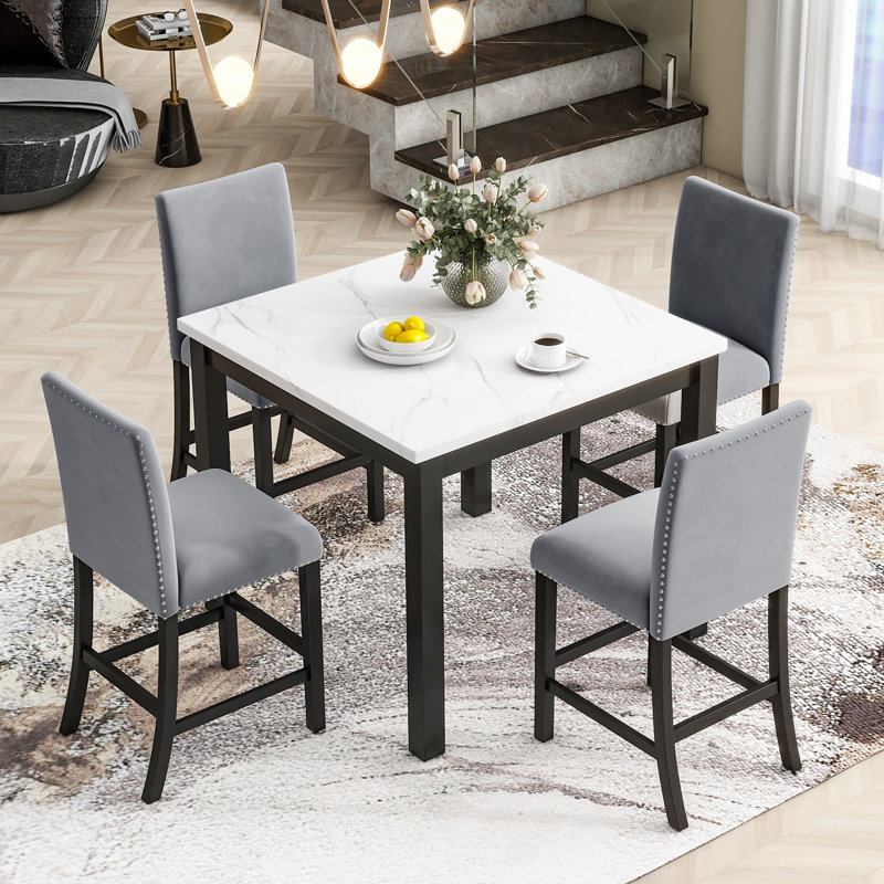 Ensemble de salle à manger à hauteur de comptoir 4 personnes Ebeling, Gris, H 36 po x l 35 po x P 35 po