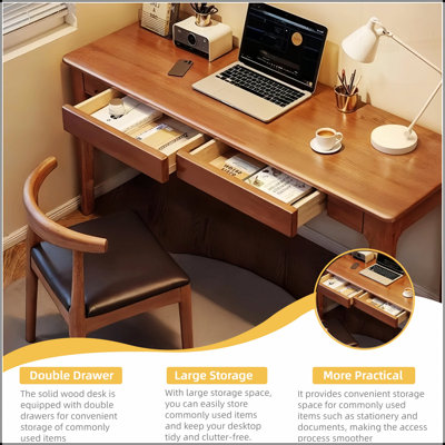 Bureau en bois massif avec tiroirs, bureau debout pour petits espaces, design moderne Mid-Century pour bureau et bureau