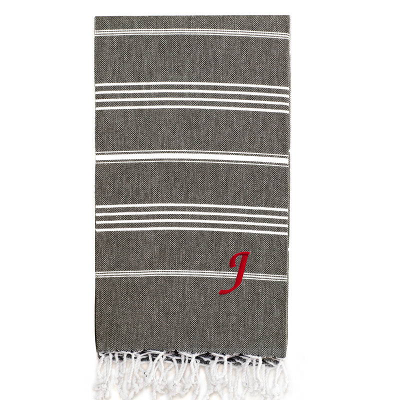 Pestemal Turkish Cotton Beach Towel, Dark Grey/White, J