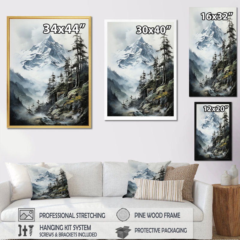 Dantrel vert, montagnes blanches, majestueux pics d'hiver - montagnes, art mural, H 40 po x l 30 po x P 1,5 po