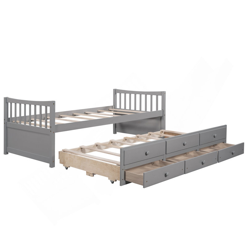Lit de jour avec couchette et tiroirs, taille simple, Gris