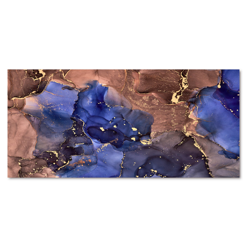 «Blue Luxury Abstract Fluid Art», reproduction d'art sur toile, H 28 po x l 60 po x P 1,5 po, Toile tendue
