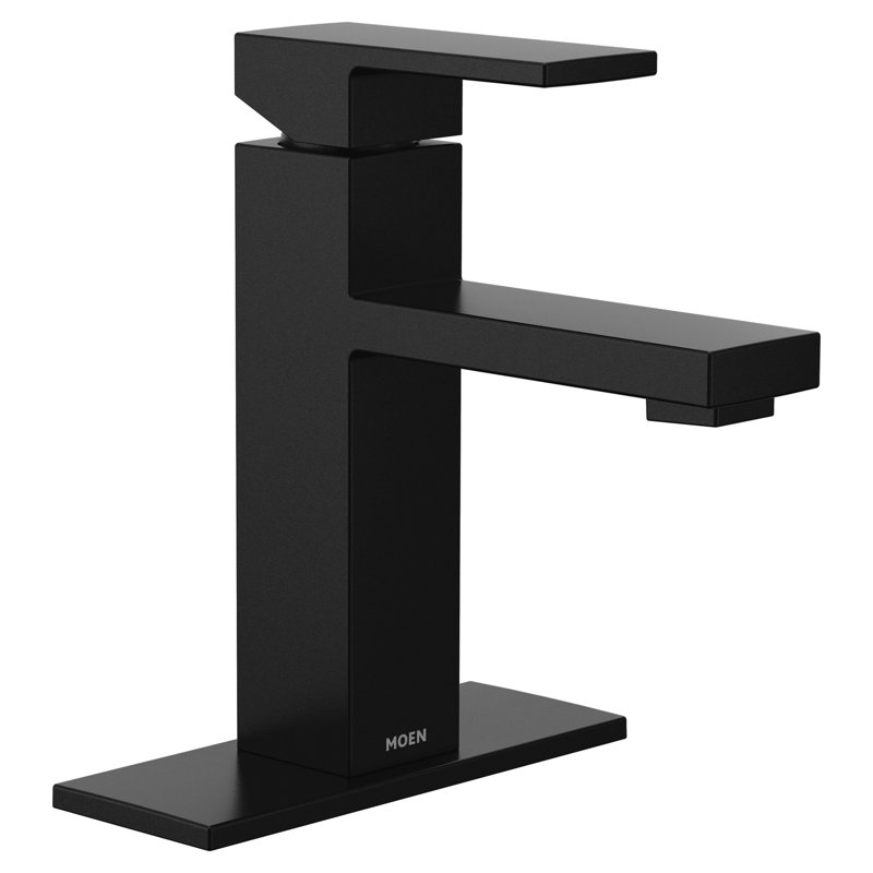 Robinet pour salle de bain à poignée simple avec drain Moen Revyl, Noir mat