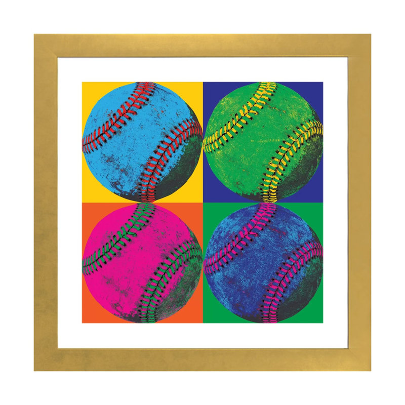 «Ball Four-Baseball» par Wild Apple Portfolio - impression d'art graphique, H 24 po x l 24 po x p 1 po, Papier encadré doré