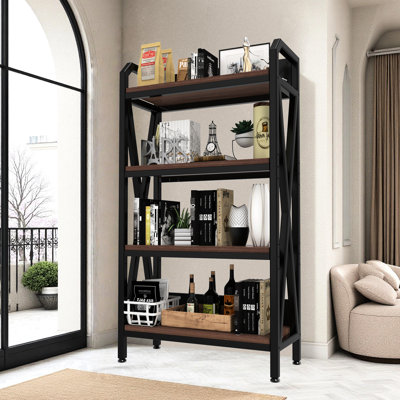 Étagère de cuisine 55,61 po à 4 niveaux en métal et en bois pour la salle de bain, placard, avec tablettes réglables, lignes épurées, chambre de rangement à quatre niveaux à visibilité rapide, cuisine, avec dos ouvert