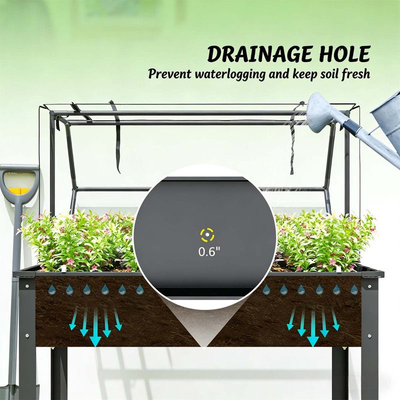 Outdoor Elevated Garden Box,Plant Bed, Dark Gray