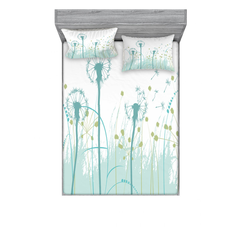 Dandelion Microfiber Floral Sheet Set, Full/Double Sheet Set with Fitted Sheet