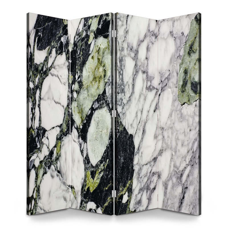 Cloison pliante 4 panneaux paravent en marbre blanc abstrait noir et vert, H 71 po x l 64 po x P 1 po, 4
