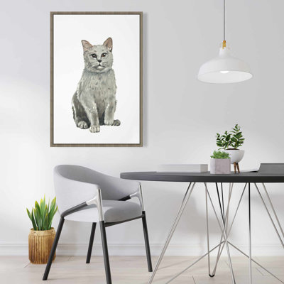 Gray British Shorthair Cat Framed Canvas - Home Decor Art