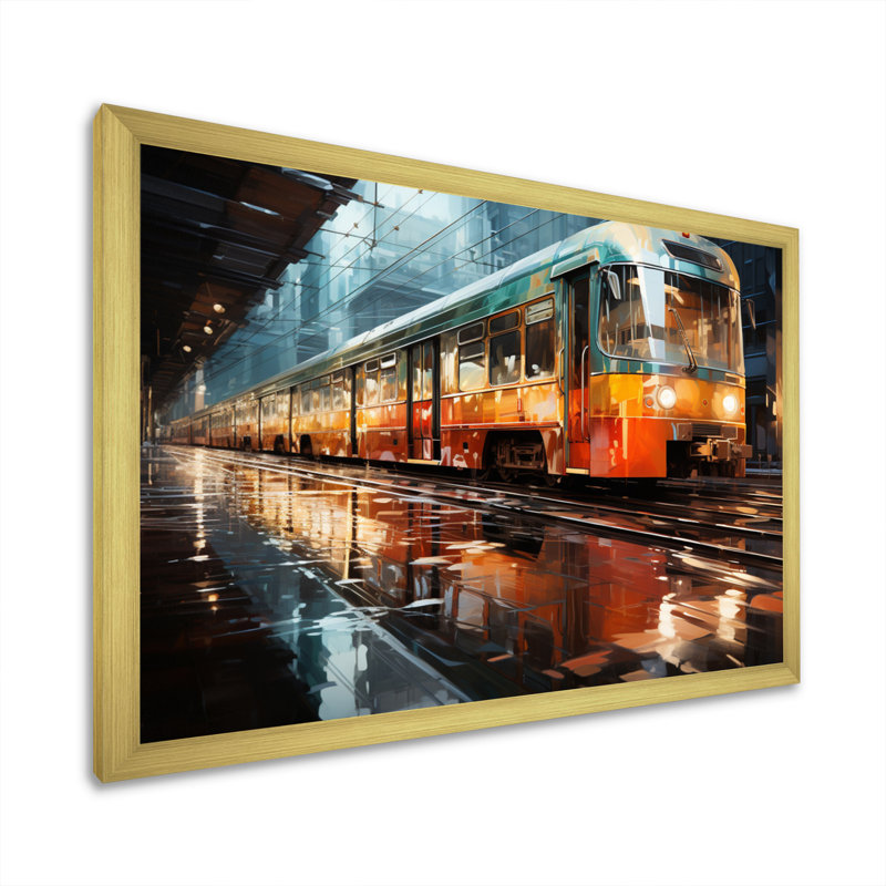 Abstracted Train Reflections II - Transportation Wall Art Prints, H 16 po x l 32 po x P 1 po, Encadrement doré