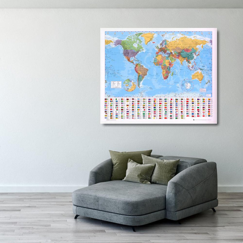 World Map, 28" H x 34" W