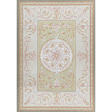 Aubusson Renaissance Wool Oriental Area Rug in Gold/Light Green/Pink
