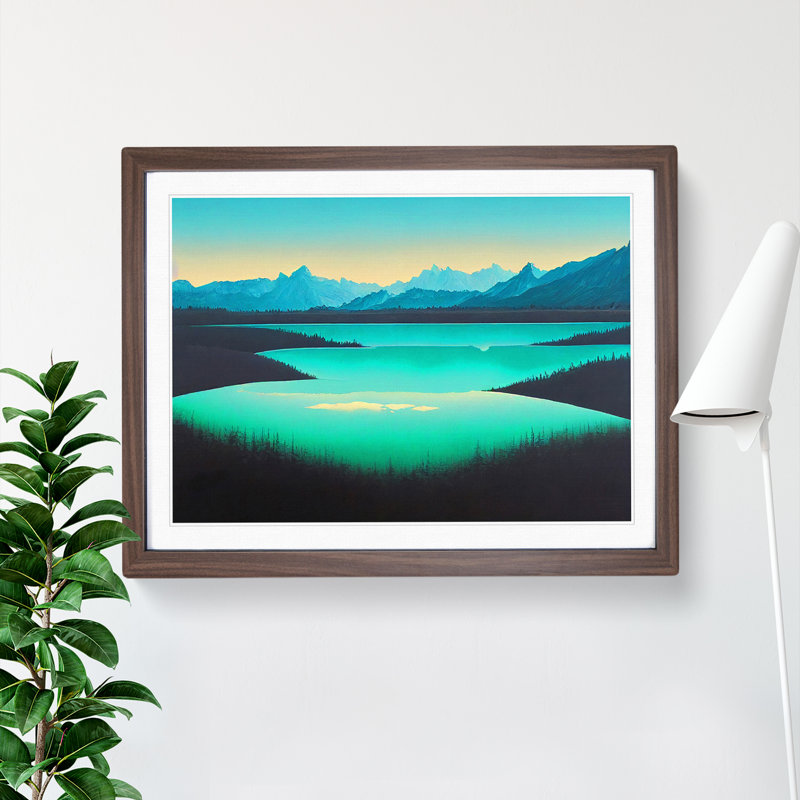 Mountain Lake - Framed Print, 25cm H x 34cm W, Walnut Framed