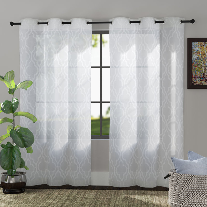 Cariss Geometric Sheer Curtain Panels, Stone Blue, 38" W x 96" L