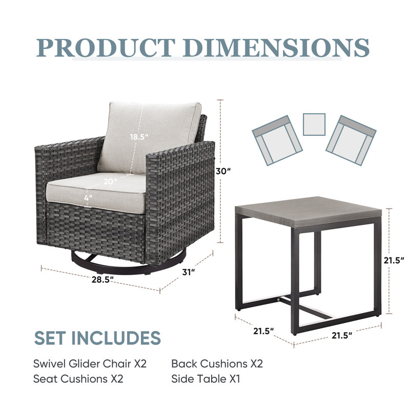 Naresa 5-Piece Outdoor Wicker Furniture Set  2 Swivel Glider Chairs, 2 Patio Chairs & Side Table, Beige