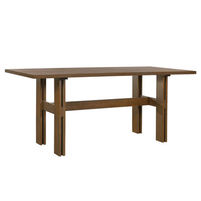 Modern Wooden Dining Table For 4 To 6 People, 71" Large Kitchen Dining Table With Wood Pedestal Base, Mid Century Rectangular Long Dinner Table For Ho
