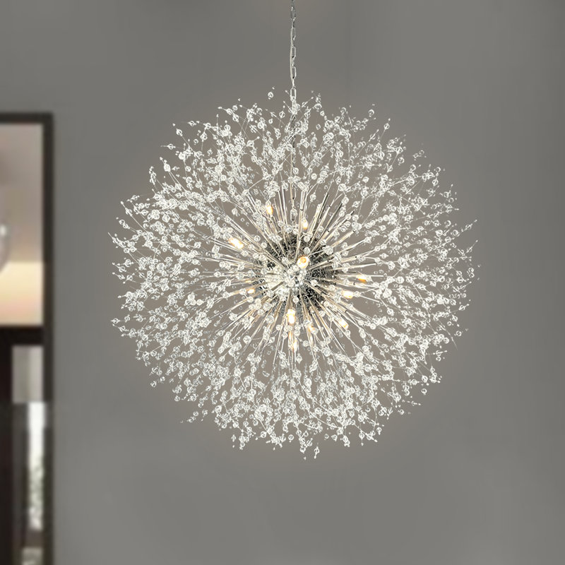 Dandelion 20-Light Sputnik Crystal Chandelier Starburst Sunburst Ceiling Lighting, Chrome