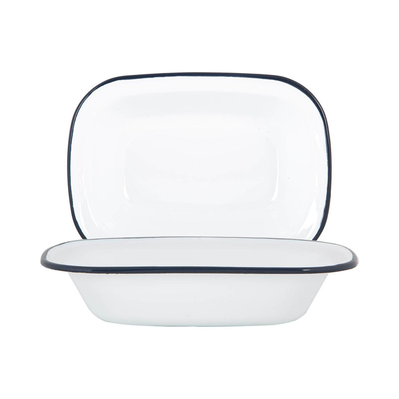 Argon Tableware Rectangle Steel 2 Piece Baker Bakeware Set, White/Black
