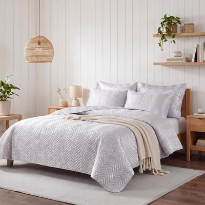 Ensemble De Courtepointe 3 Pièces, Couvre-lit Matelassé À Motif Géométrique en Satin De Soie (1 Courtepointe, 2 Taies D'oreiller) - NTBAY