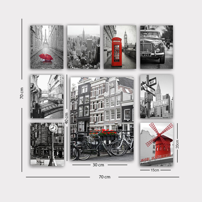 Superbe ensemble d'art mural décoratif en panneau de fibres à densité moyenne (9 pièces), 8 po x 8 po x 6 po et 1 po x 12 po x 16 po | 100% panneau de fibres à densité moyenne, épaisseur: 0,1 po | Parfait pour le salon, la chambre à coucher et le bureau, les couleurs vives et le design moderne