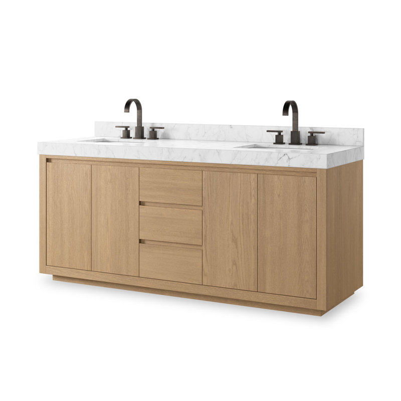 Everett Double Vanity-Satin Light Wash Oak, Satin Light Wash Oak Veneer