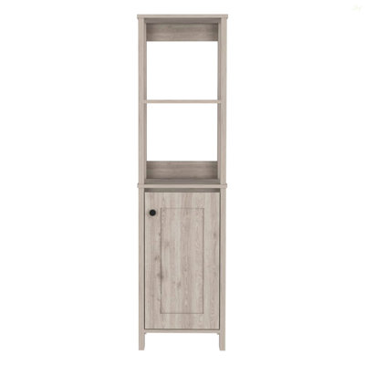 Linen Cabinet, Two Interior  Shelves, Two Open Shelves, Single Door