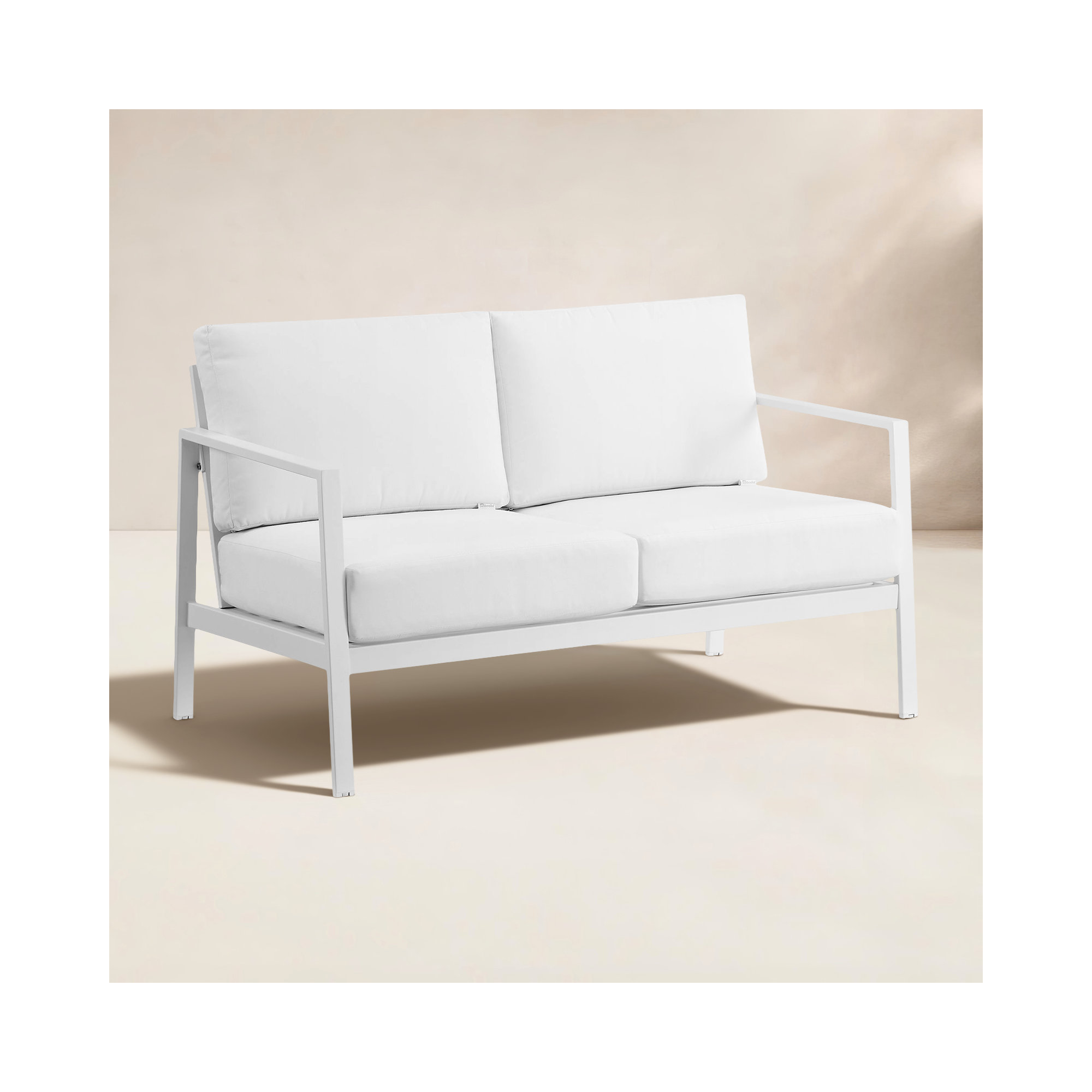Armando 51” Aluminum Outdoor Loveseat with Sunbrella Cushions, White Sunbrella®, White