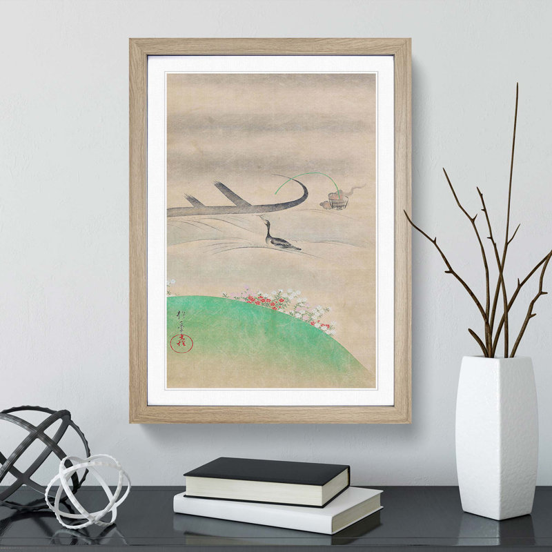 Cormorant Bird Fishing by Sakai Hoitsu - Picture Frame Painting Print, 65cm H x 48cm W x 2cm D, Oak Framed