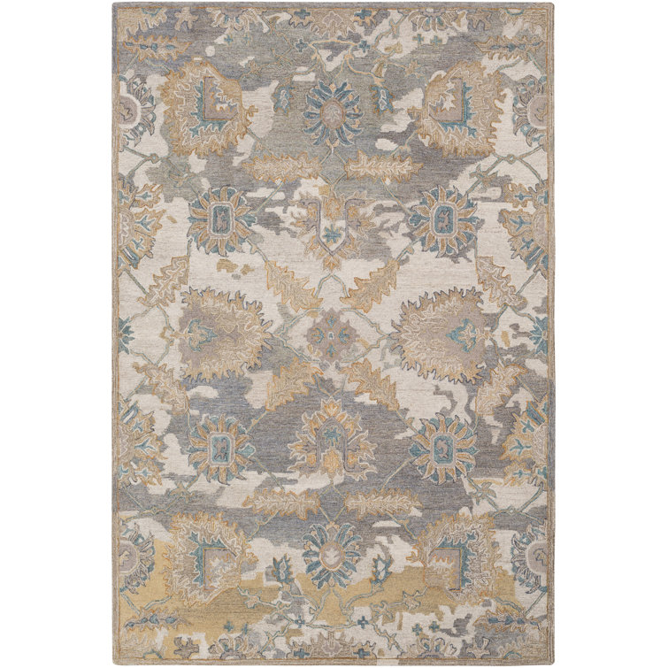 Nouveau Floral Hand Hooked Wool Cream/Medium Gray Area Rug
