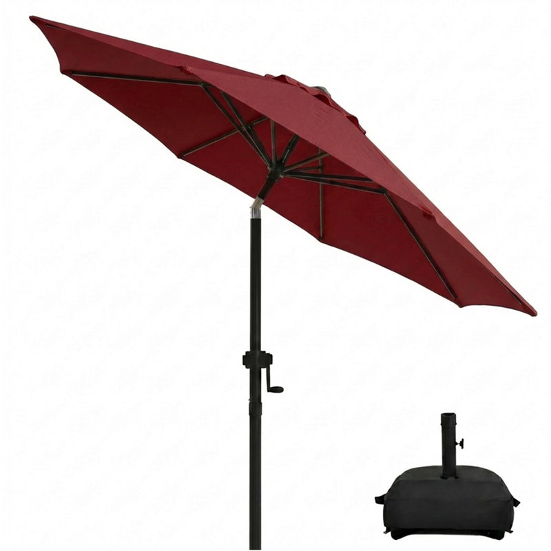 Parasol de marché 9 pi avec base et bouton poussoir inclinable 9 pi, 108" W x 108" D, Bourgogne