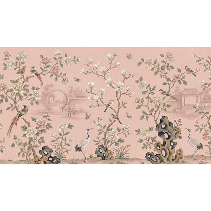 Papier peint oriental oriental à motif floral oiseaux, 120"x96", Peler et coller