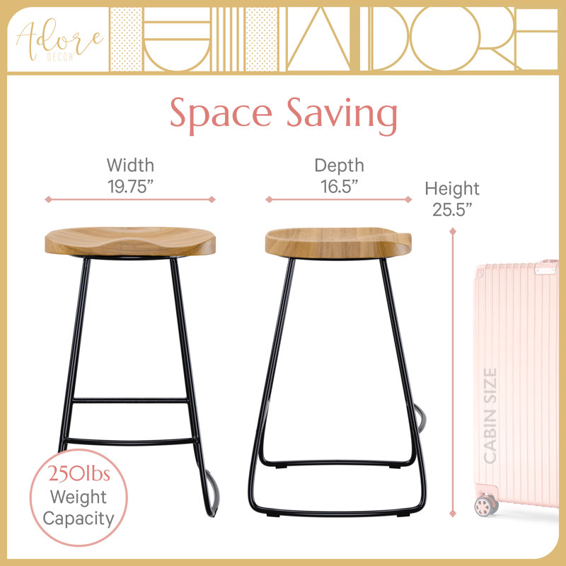 Sleek Black 21.7" Backless Wood & Metal Counter Stool
