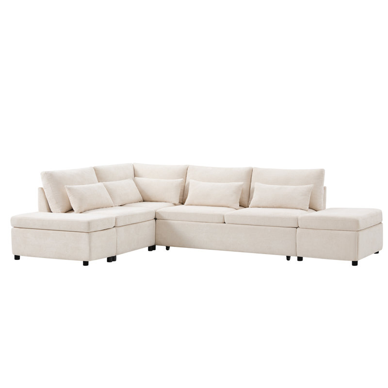107'' Sectional Sleeper Sofa Bed With Pull Out Couch, L-Shaped With Adjustable Armrest, USB&Type-C Charging, Free Movement Storage Ottoman, Free Combination For Living Room&Apartment, Chenille