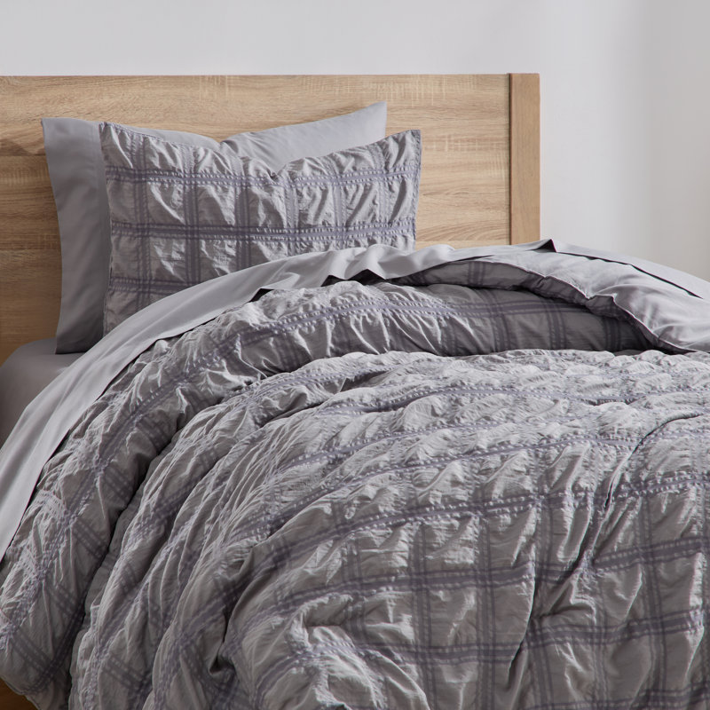 Bed in a Bag Seersucker Diamond Stitch 5 Piece Comforter Set, Gray, Twin