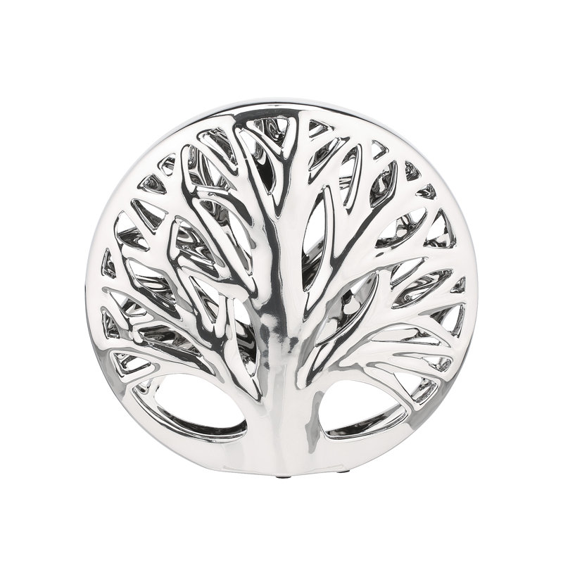 Berkshire Modern Design Tree Ornament Sculpture for Home Décor, Ceramic Self Standing Decoration, Silver
